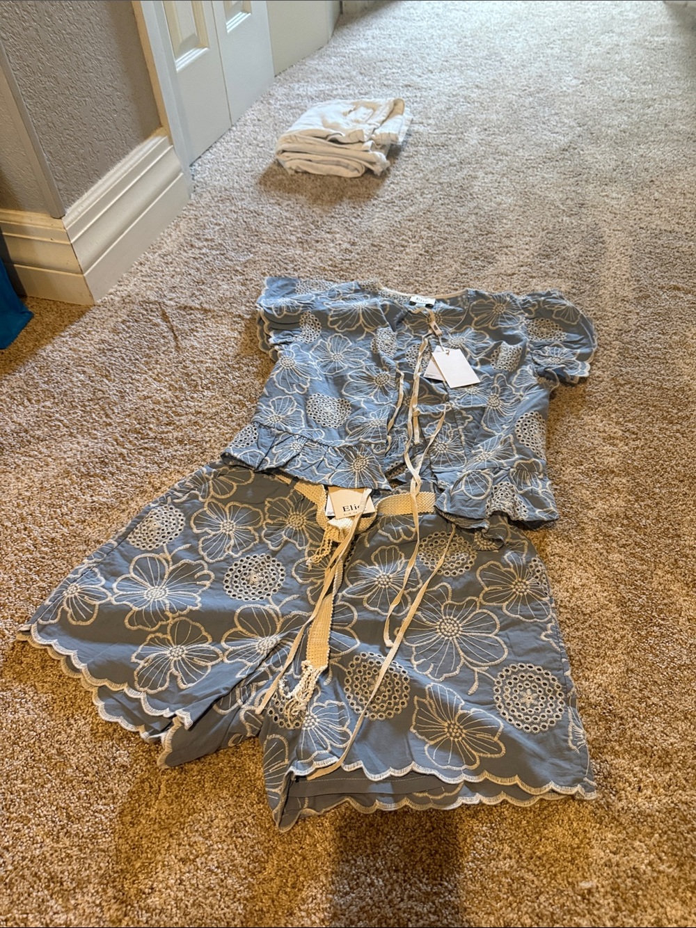 Elie Tahari Light Blue Floral Lace Crop Top